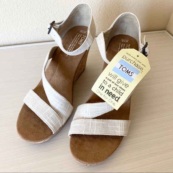 TOMS Clarissa Wedge Linen Strap Sandal in Natural Beige NEW - Picture 5 of 5